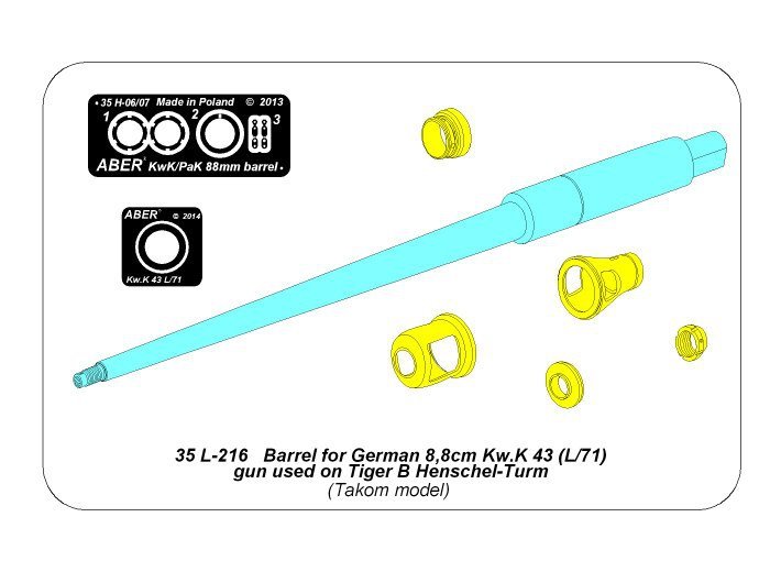 Aber 35 L-216 Barrel for German 8,8cm Kw.K 43 (L/71) gun used on Tiger B Henschel-Turm 1/35 – imagen 4