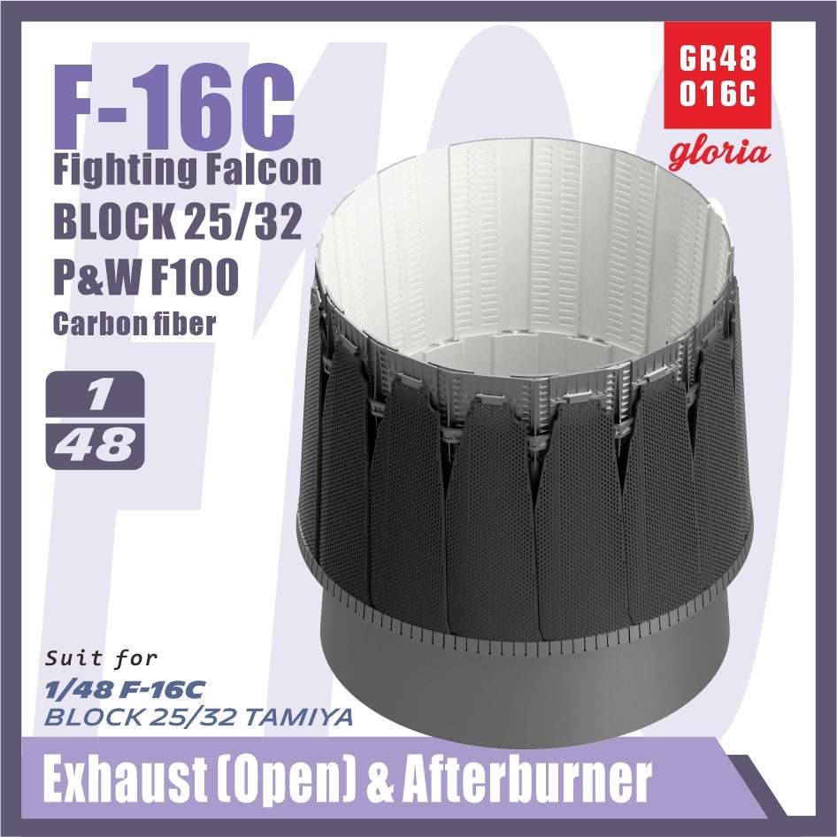 Gloria GR48016C F-16C F110-PW Carbon Fiber Exhaust Nozzle &amp; Afterburner OPEN TAMIYA 1/48