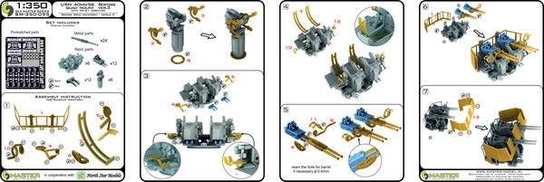 Master SM-350-095 USN 40 mm/56 Bofors quadruple mount ver.3 / with Mk-51 director - (resin, PE and turned parts) - (6pcs) 1/350 – immagine 8