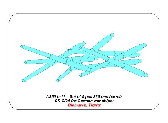 Aber 350L-11 Set of 8 pcs 380 mm barrels for German ships: Bismarck, Tirpitz 1/350 – image 4