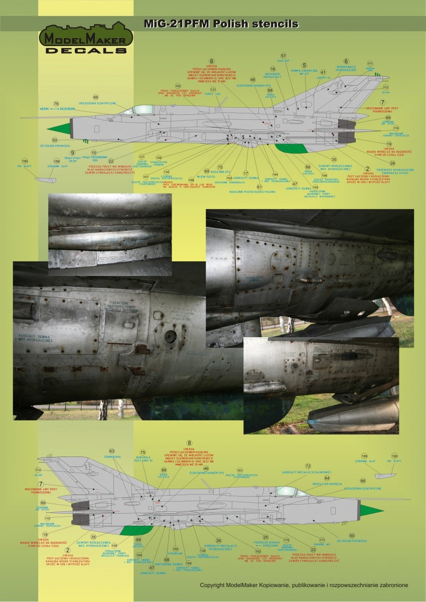 ModelMaker Decals D48020 MiG-21PFM/M/MF/bis/UM Polish stencils 1/48 – zdjęcie 8