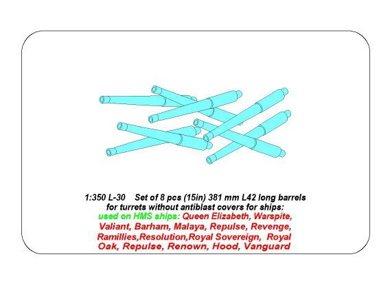 Aber 350L-30 Set of 8 pcs 381mm (15in) L42 Mk.I long barrels for Hood, Repulse, Queen Elisabeth, Vanguard 1/350 – image 8