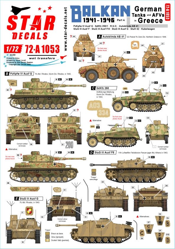 Star Decals 72-A1053 Balkans Seconde Guerre mondiale n° 3. Échelle 1/72