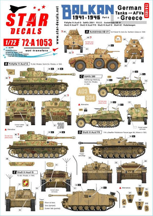 Star Decals 72-A1053 Balkans Seconde Guerre mondiale n° 3. Échelle 1/72