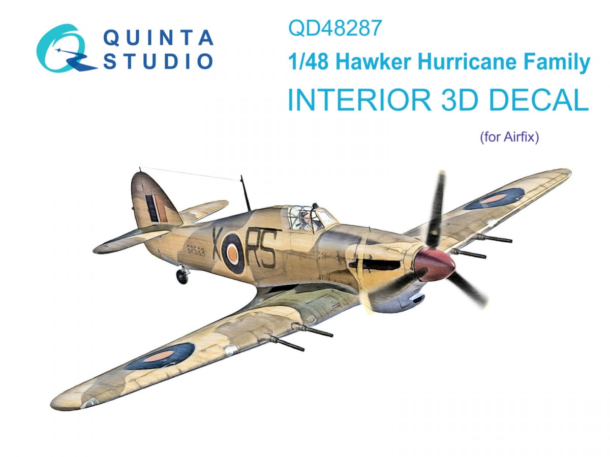 Quinta Studio QD48287 Hawker Hurricane family 3D-Printed &amp; colored Interior on decal paper (Airfix) 1/48