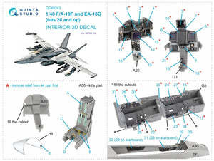 Intérieur imprimé en 3D et coloré sur papier décalcomanie pour F/A-18F tardif / EA-18G (Meng) de Quinta Studio QD48243 (Meng) 1/48 – image 2