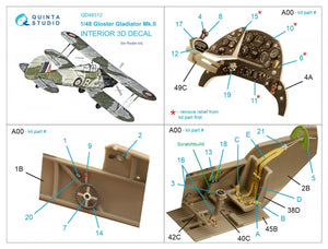 Quinta Studio QD48312 Gloster Gladiator MKII 3D-Printed &amp;amp; coloured Interior on decal paper (Roden) 1/48 – zdjęcie 2