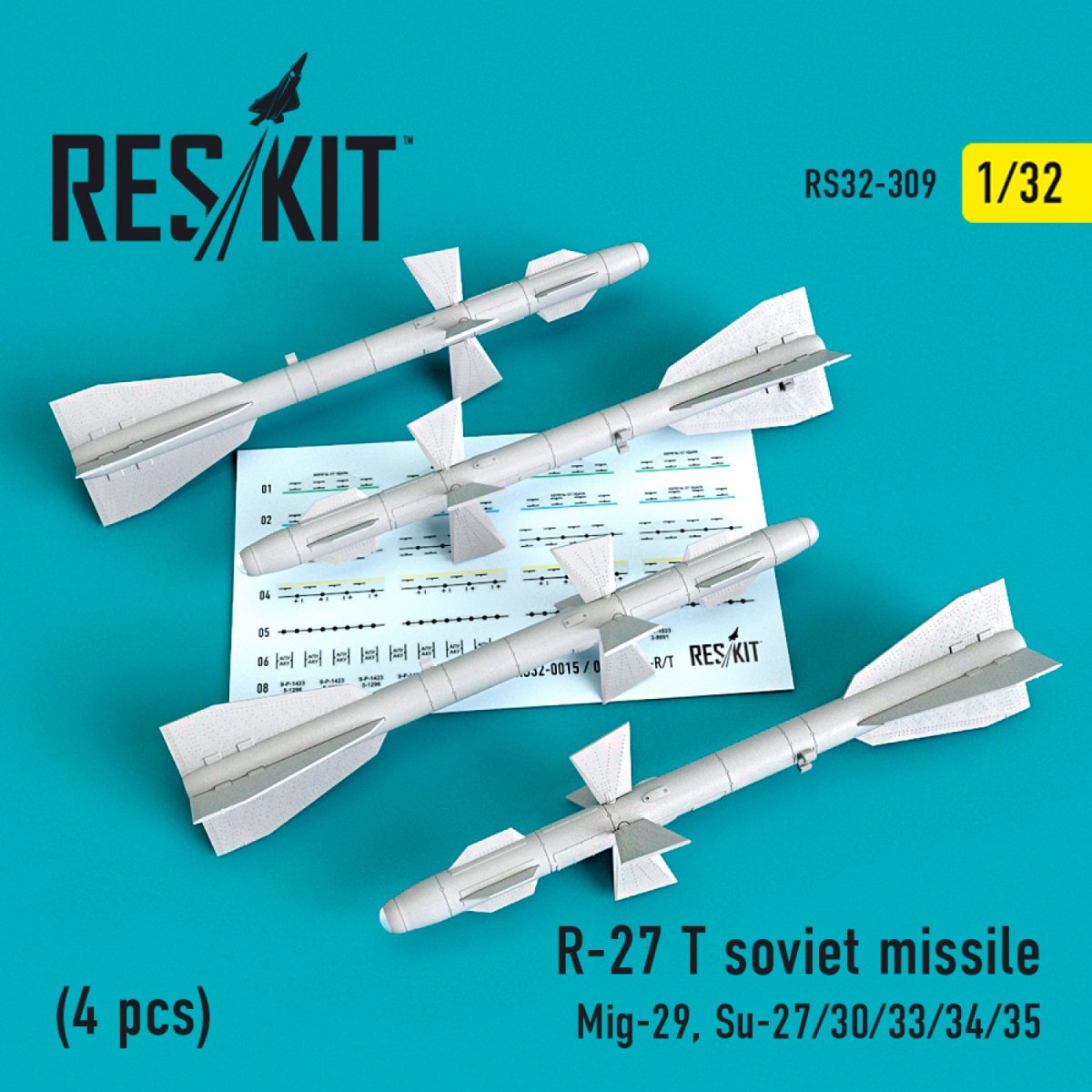 RESKIT RS32-0309 MISSILES SOVIÉTIQUES R-27T (4 PIÈCES) 1/32