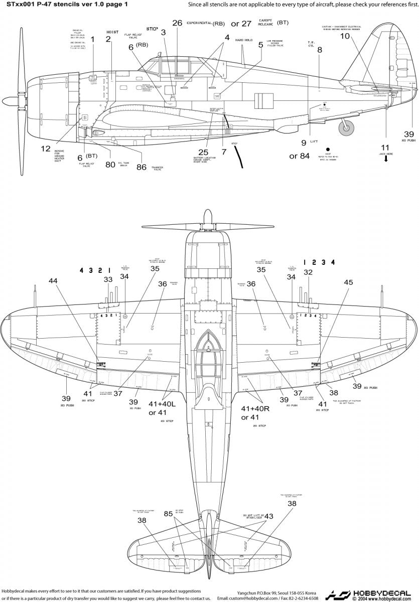 HobbyDecal ST48001V1 P-47 Stencils ver 1 1/48 – imagen 2