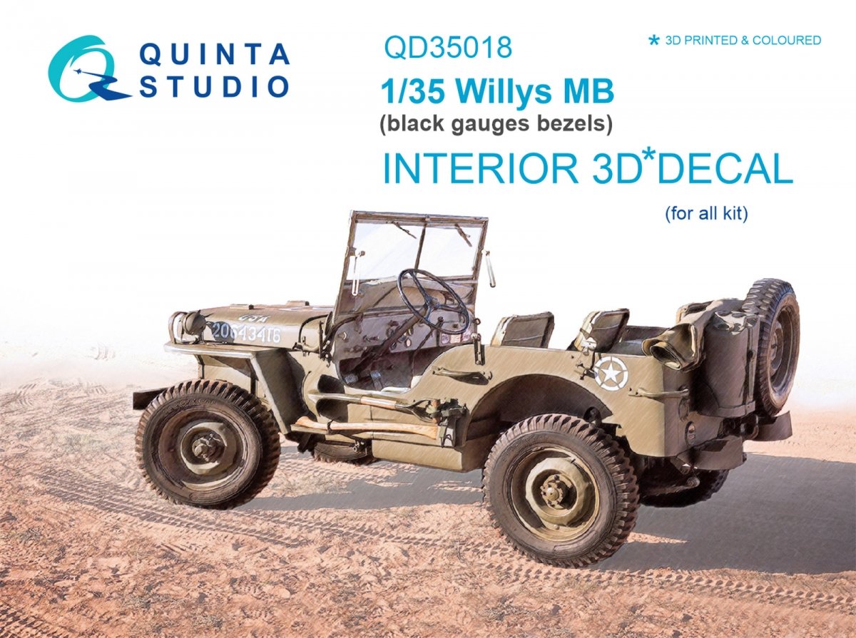 Quinta Studio QD35018 Willys MB 3D-Printed &amp; colored Interior on decal paper (for all kit) 1/35