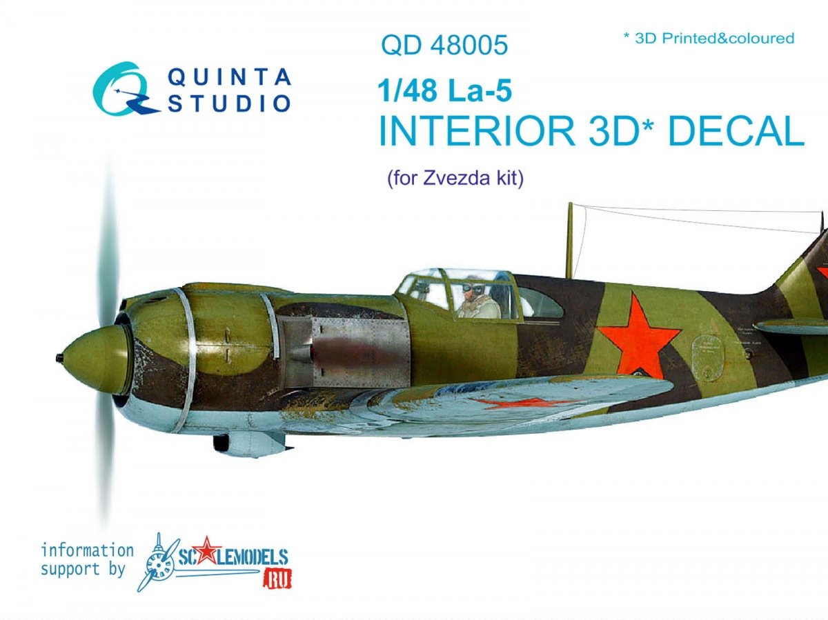 Quinta Studio QD48005 La-5 3D-Printed &amp;amp; coloured Interior on decal paper (for Zvezda kit) 1/48