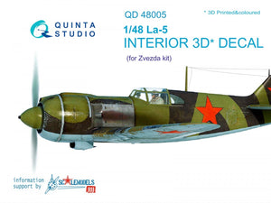 Quinta Studio QD48005 La-5 3D-Printed &amp;amp; coloured Interior on decal paper (for Zvezda kit) 1/48