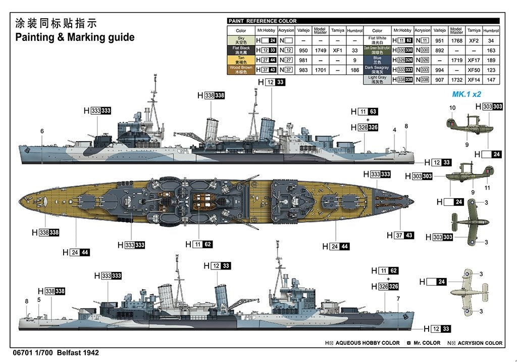Trumpeter 06701 Royal Navy light cruiser Belfast 1942 1/700 – imagen 4