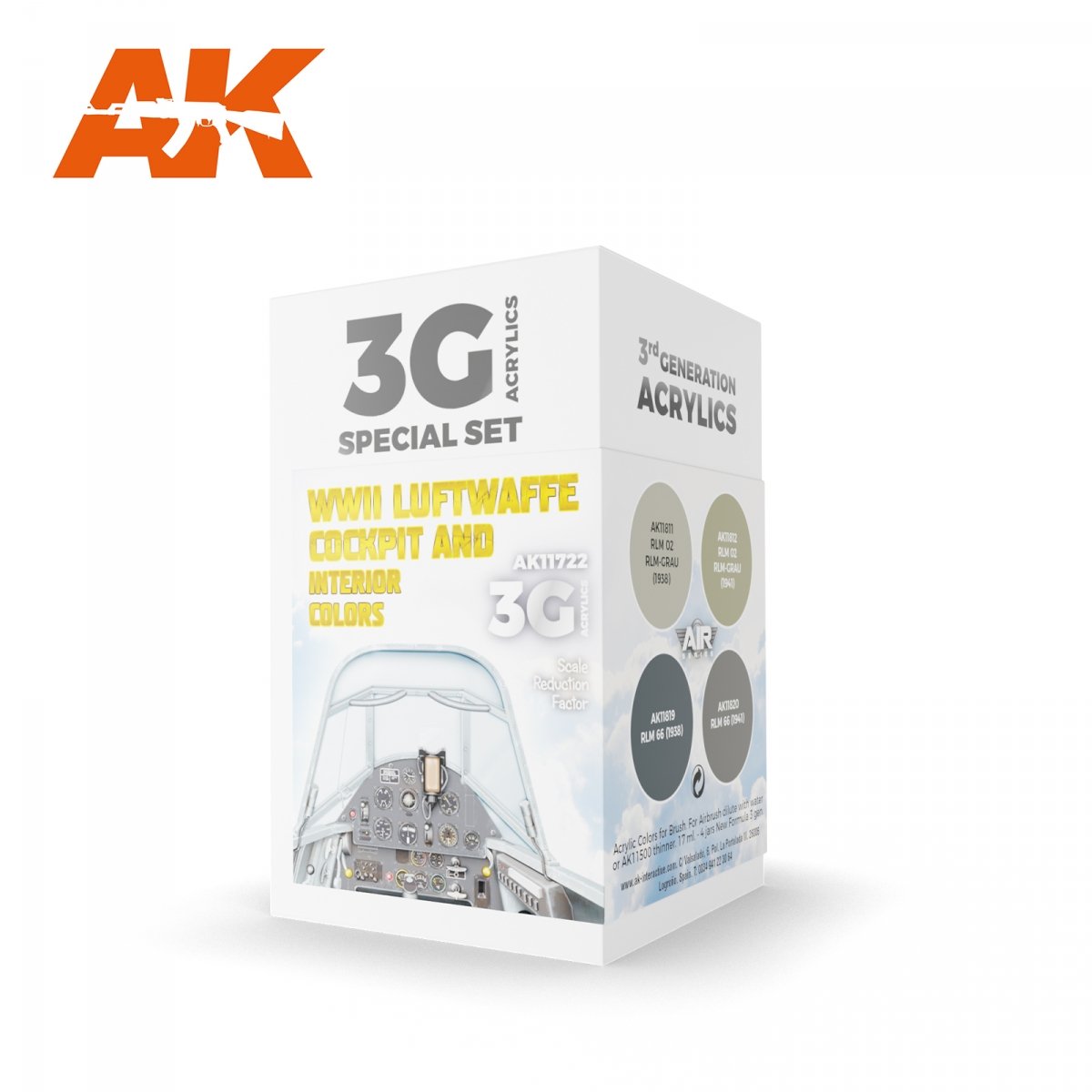 AK Interactive AK11722 WWII LUFTWAFFE COCKPIT &amp; INTERIOR COLORS 4x17 ml