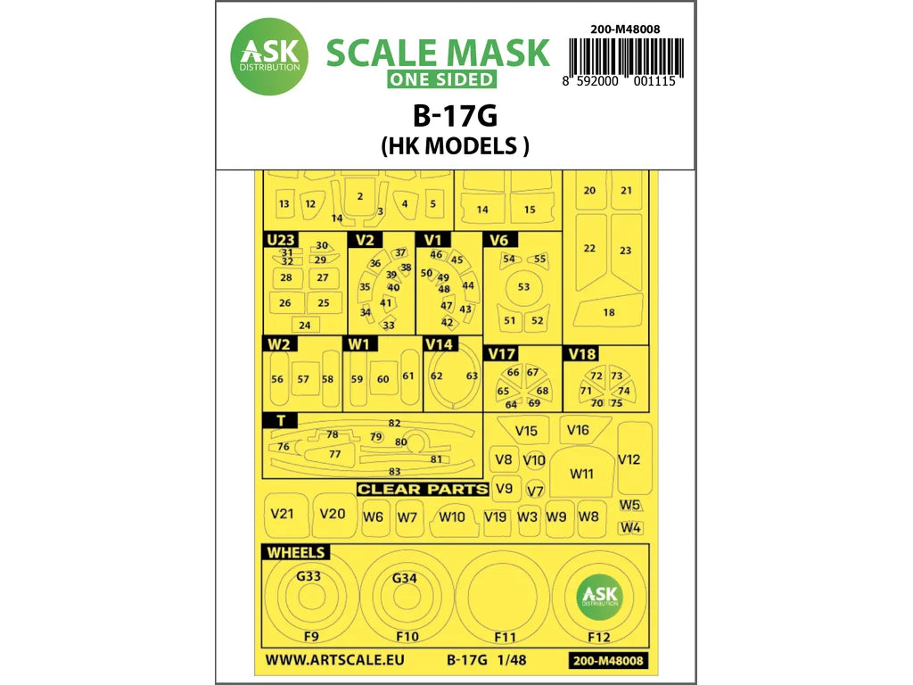 Art Scale Kit M48008 B-17 G Flying Fortress Outside Painting Mask for HK Models 1/48