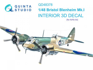 Intérieur imprimé en 3D et coloré sur papier décalcomanie Quinta Studio QD48378 Bristol Blenheim Mk.I (Airfix) 1/48