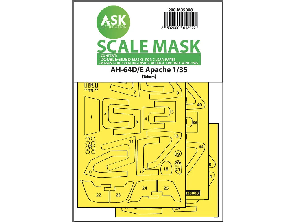 Art Scale Kit M35008 AH-64D/E Double-Sided Mask with Inside White Rubber Mask for Tacom 1/35