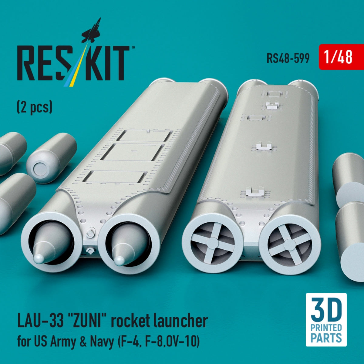RESKIT RS48-0599 LAU-33 "ZUNI" rocket launcher for US Army &amp; Navy (2 pcs) (F-4, F-8, OV-10) (3D Printed) 1/48