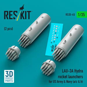 RESKIT RS35-0045 LAU-3A Hydra rocket launchers for US Army &amp; Navy (a/c &amp; h) (2pcs) (3D Printed) 1/35