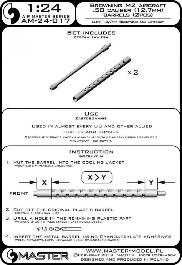 Master AM-24-017 Lufy km-ów Browning M2 aircraft .50 caliber (12,7mm) (2 szt.) 1/24 – immagine 3