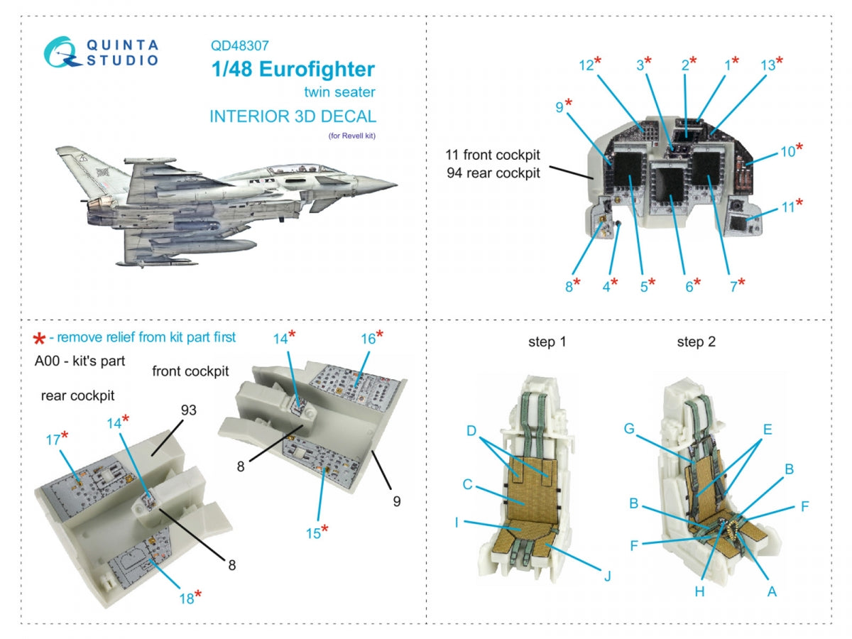 Intérieur coloré imprimé en 3D sur papier décalcomanie pour Eurofighter biplace Quinta Studio QD48307 (Revell) 1/48 – image 2