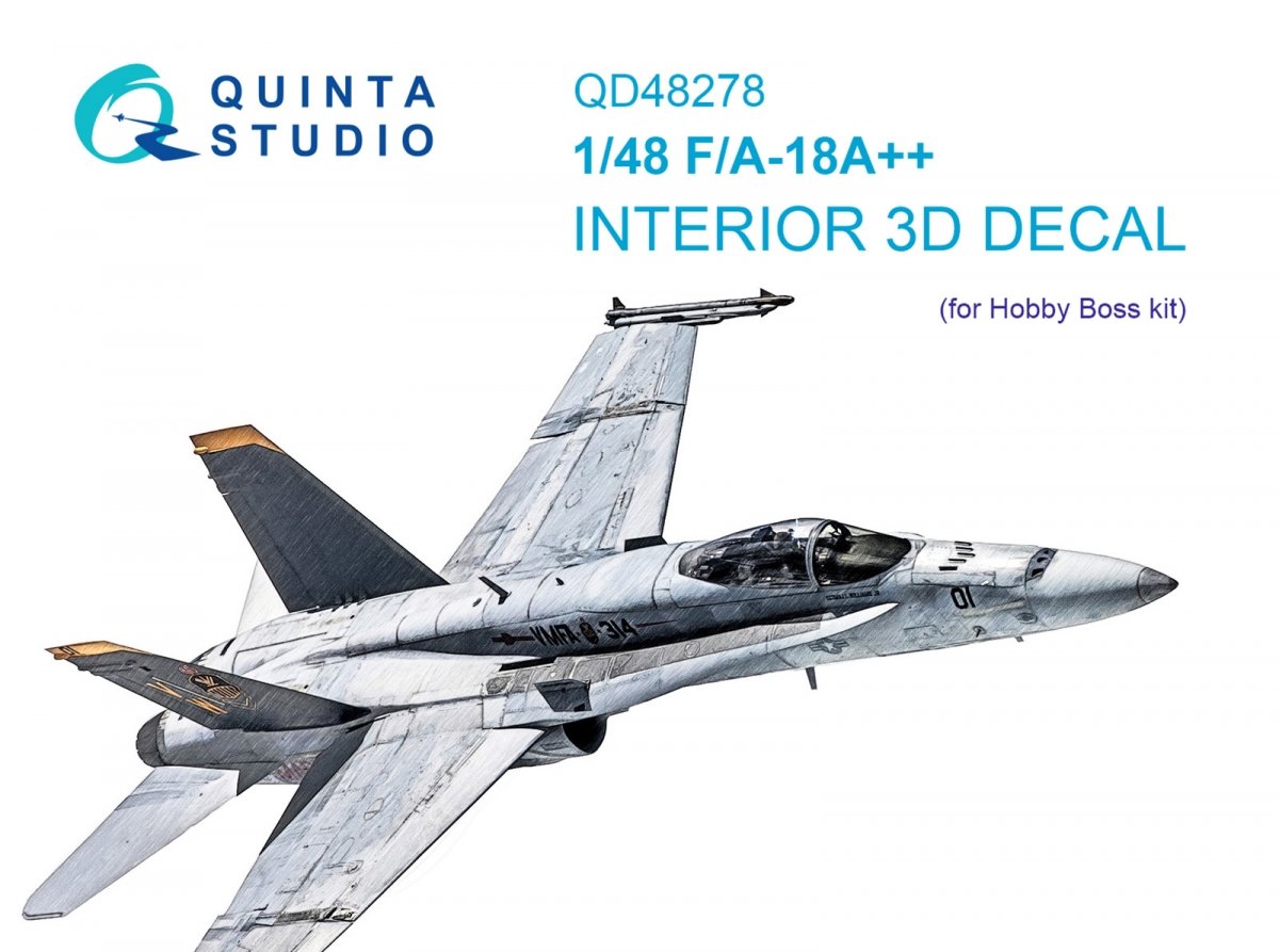 Quinta Studio QD48278 F/A-18А++ 3D-Printed &amp;amp; coloured Interior on decal paper (HobbyBoss) 1/48