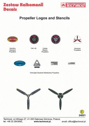 Logos et pochoirs d'hélice Techmod 24021 / Marquages ​​d'hélice 1/24