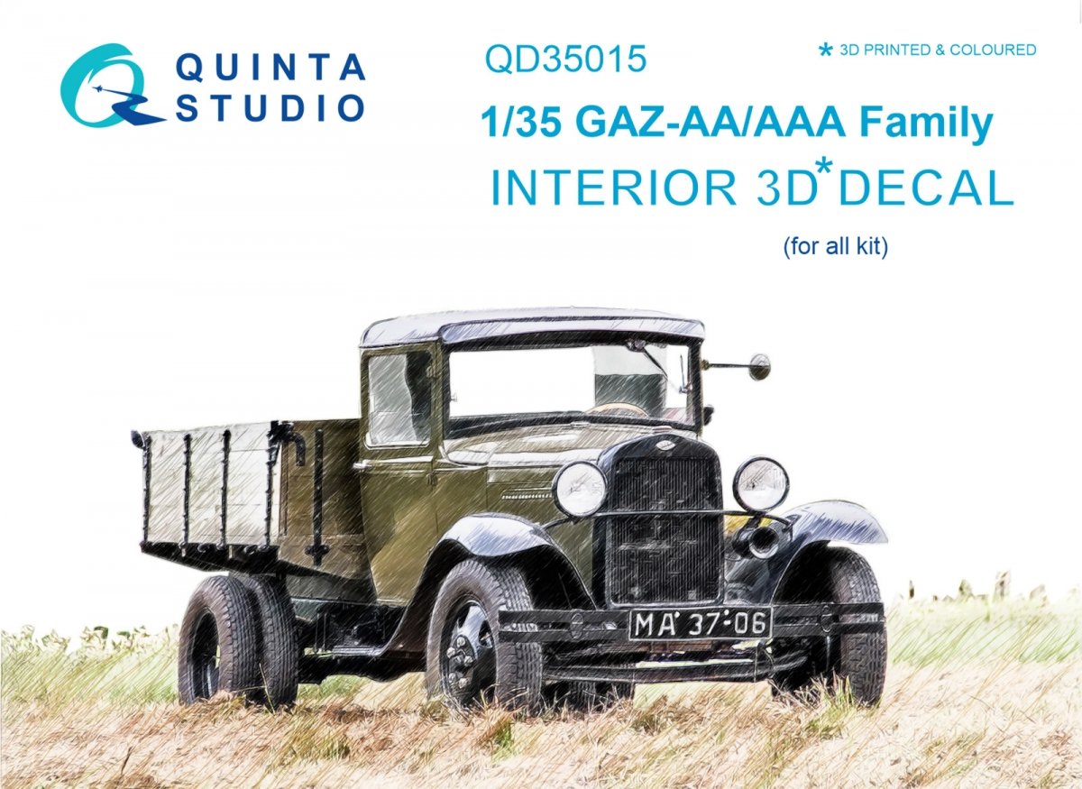 Intérieur imprimé en 3D et coloré sur papier décalcomanie pour la famille GAZ-AA/AAA de Quinta Studio QD35015 (pour tous les kits) à l'échelle 1/35