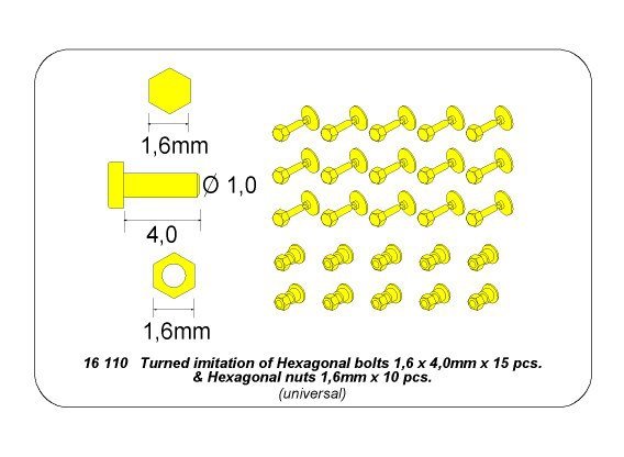 Aber 16110 Imitation tournée de boulons et écrous hexagonaux 1,6 x 4,0 mm x 15 pièces et écrous de 1,6 mm x 10 pièces (1/16) – image 10