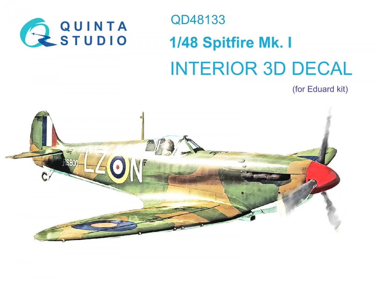 Intérieur imprimé en 3D et coloré sur papier décalcomanie (Eduard) Quinta Studio QD48133 Spitfire Mk.I 1/48