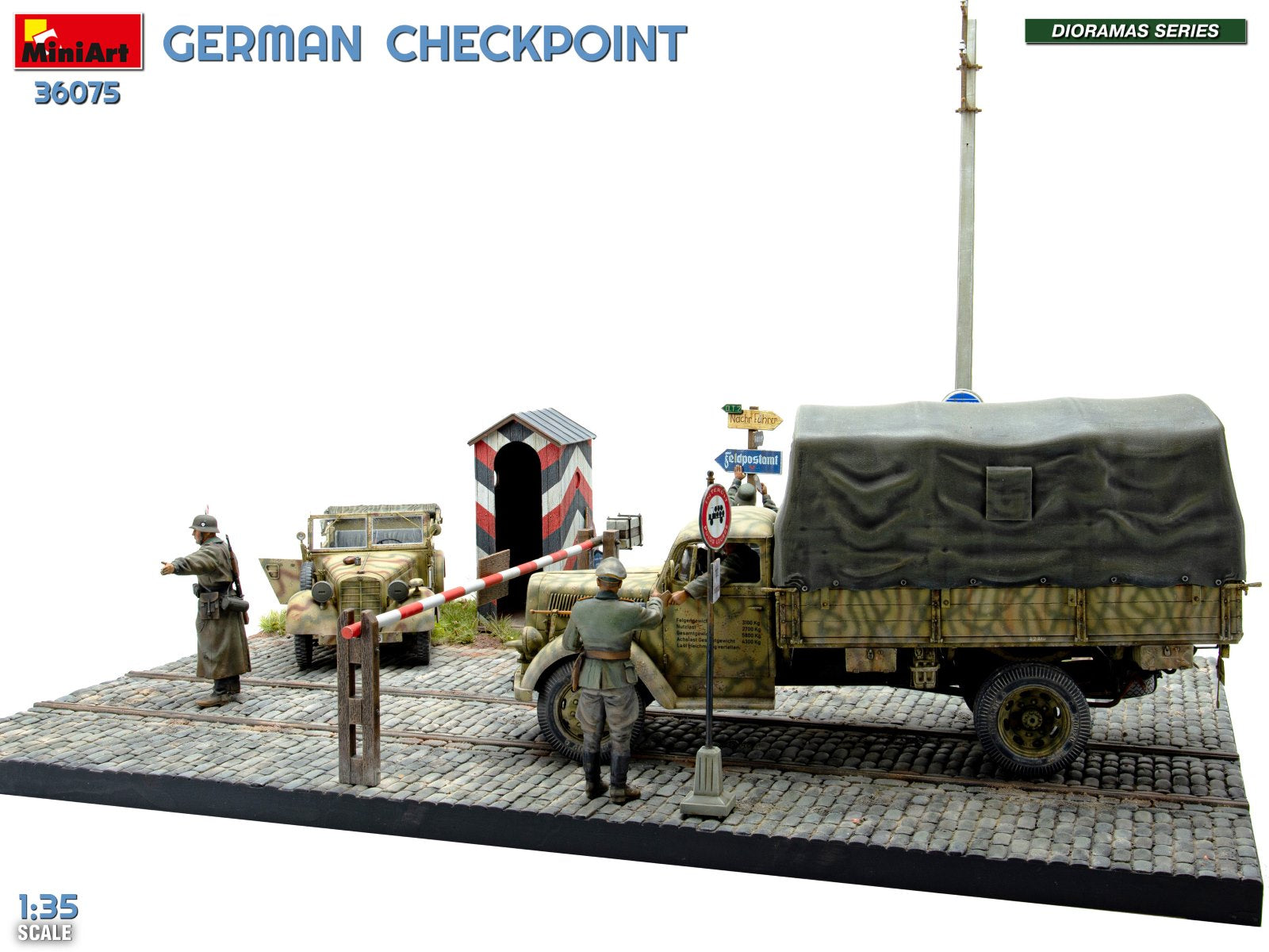 MiniArt 36075 German Checkpoint. 3t Cargo Truck 3,6-36S &amp;amp; Kfz.1 Type 170VK w/ Feldgendarmerie. Big Set 1/35 – zdjęcie 2
