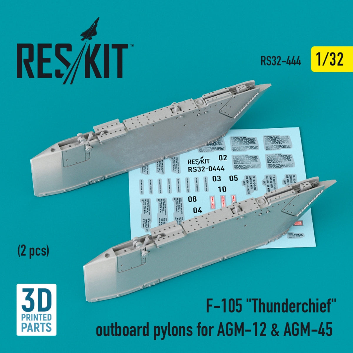 RESKIT RS32-0444 F-105 "THUNDERCHIEF" OUTBOARD AGM-12 & AGM-45 PYLONS (2 PCS) (3D PRINTED) 1/32
