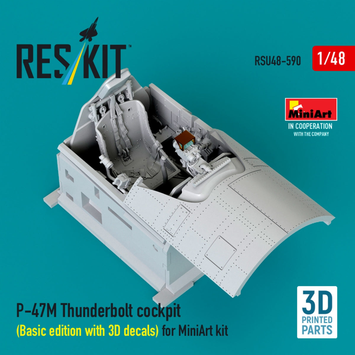 RESKIT RSU48-0590 P-47M Thunderbolt cockpit (Basic edition with 3D decals) for MiniArt kit (3D Printed) 1/48