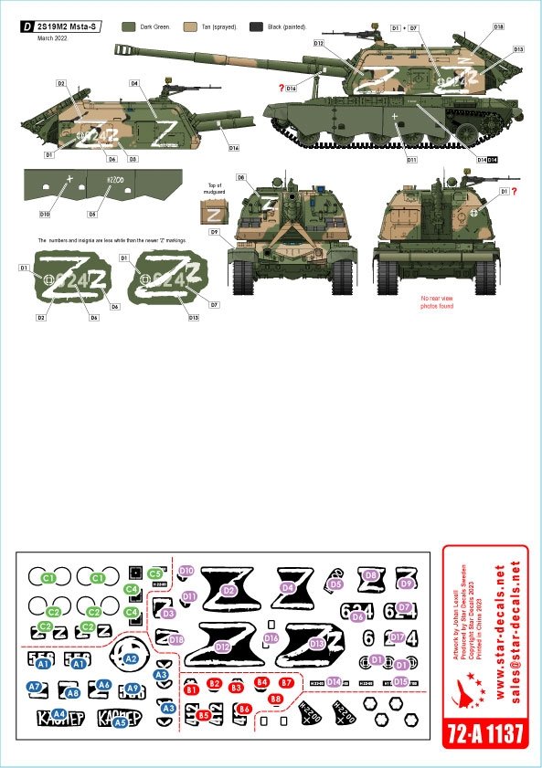 Star Decals 72-A1137 War in Ukraine # 7. Russian 2S19 MSTA-S 1/72 – imagen 2