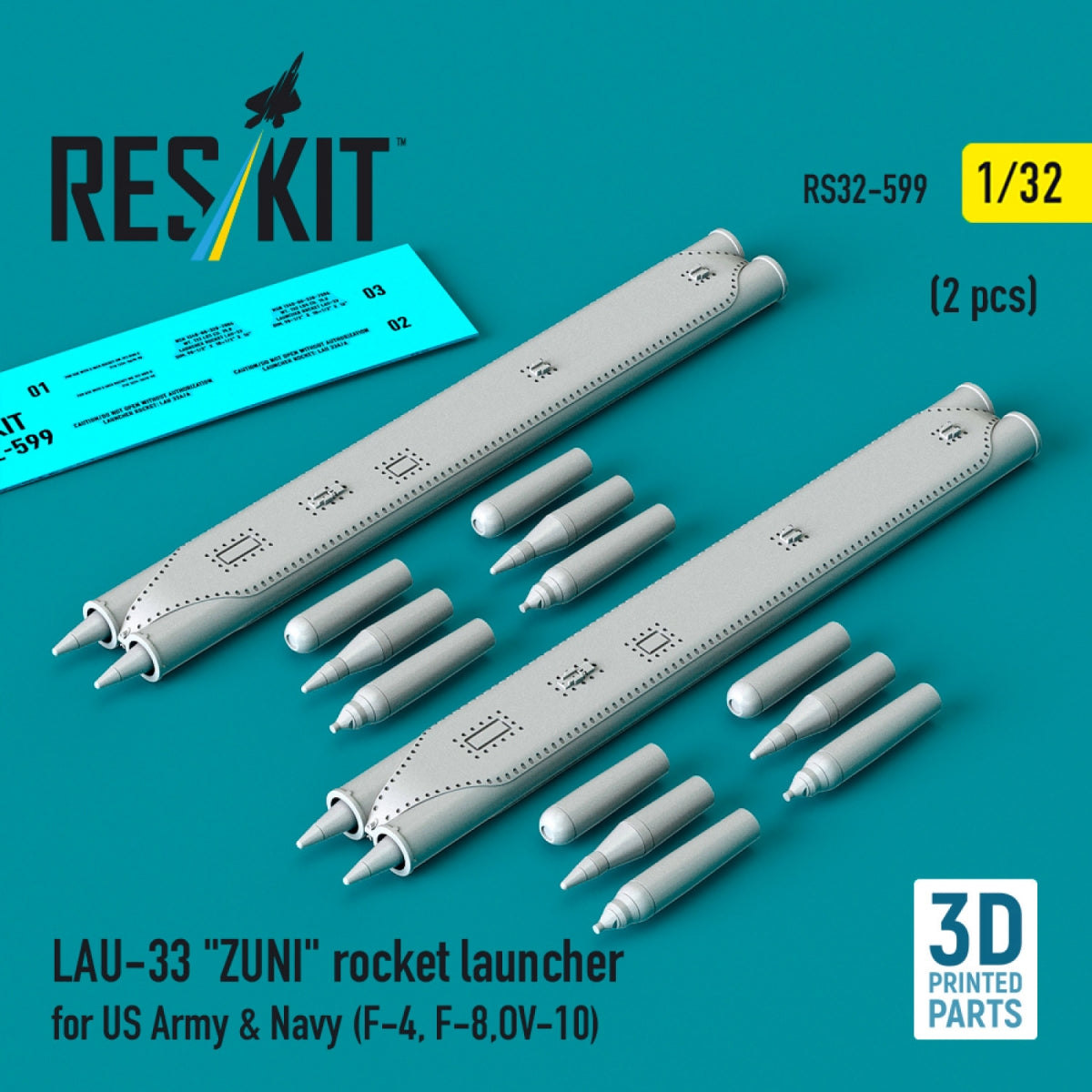 RESKIT RS32-0599 LAU-33 "ZUNI" rocket launcher for US Army & Navy (2 pcs) (F-4, F-8, OV-10) (3D Printed) 1/32