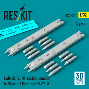RESKIT RS32-0599 LAU-33 "ZUNI" rocket launcher for US Army &amp; Navy (2 pcs) (F-4, F-8, OV-10) (3D Printed) 1/32