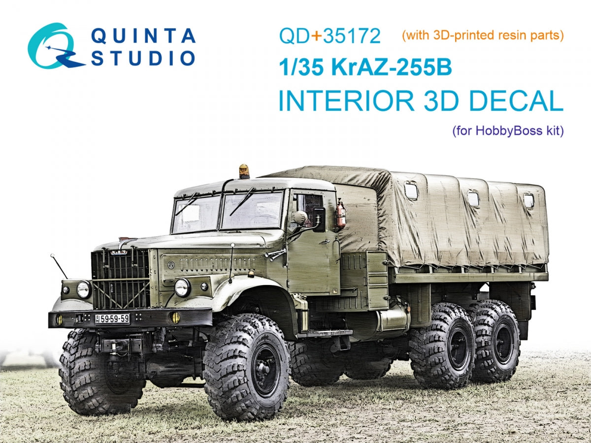 Quinta Studio QD+35172 KrAZ-255B 3D-Printed & coloured Interior on decal paper (HobbyBoss) (with 3D-printed resin parts) 1/35