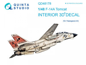 Quinta Studio QD48178 F-14A 3D-Printed &amp;amp; colored Interior on decal paper (for Hasegawa kit) 1/48