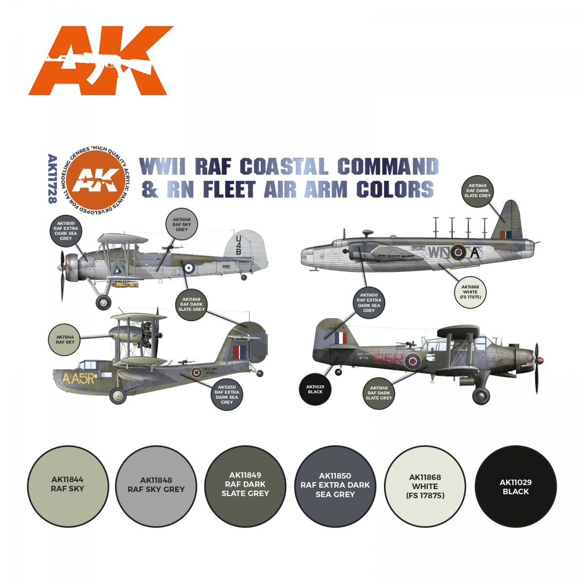 AK Interactive AK11728 WWII RAF COASTAL COMMAND &amp;amp; RN FLEET AIR ARM COLORS 6x17 ml – imagen 2