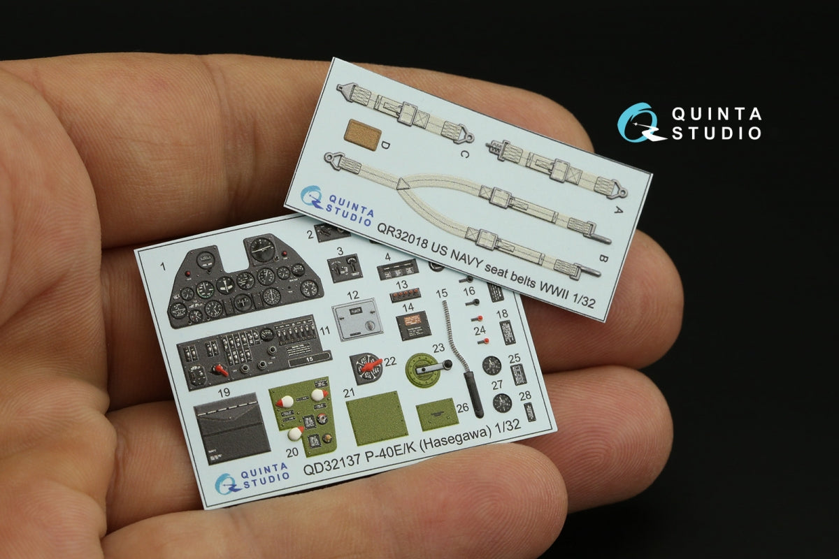 Quinta Studio QD32137 P-40E/K 3D-Printed &amp;amp; coloured Interior on decal paper (Hasegawa) 1/32 – immagine 7