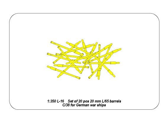 Aber 350L-16 Set of 20 pcs 20 mm L/65 barrels C/38 for German ships 1/350 – immagine 4
