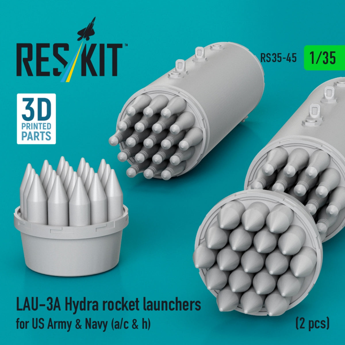 RESKIT RS35-0045 LAU-3A Hydra rocket launchers for US Army &amp; Navy (a/c &amp; h) (2pcs) (3D Printed) 1/35