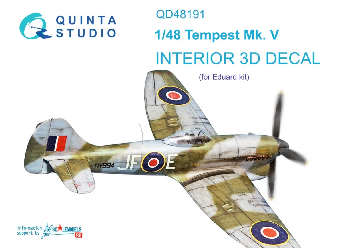 Quinta Studio QD48191 Tempest Mk.V 3D-Printed &amp;amp; coloured Interior on decal paper (Eduard) 1/48