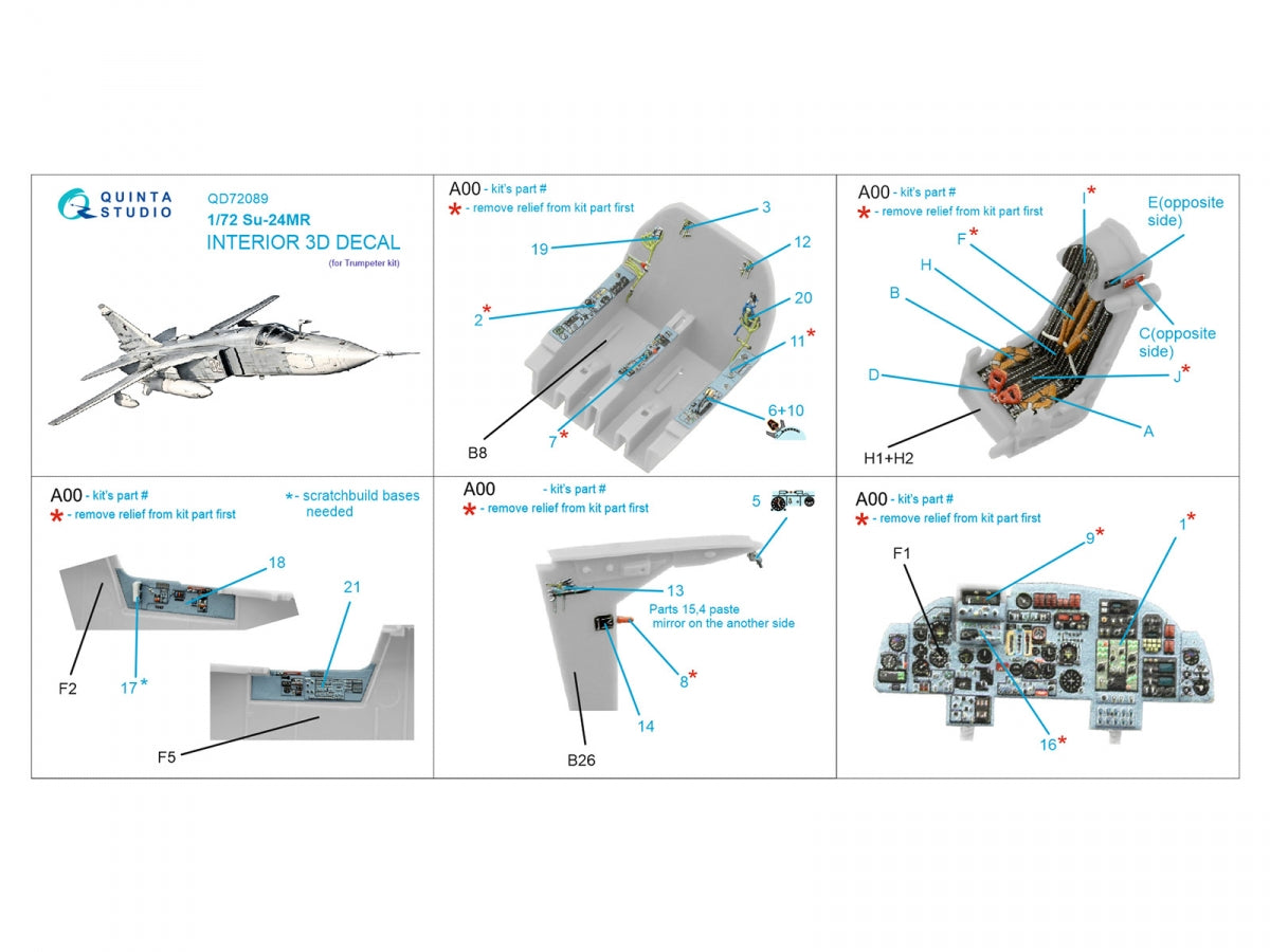 Quinta Studio QD72089 Su-24MR 3D-Printed &amp;amp; coloured Interior on decal paper (Trumpeter) 1/72 – imagen 2