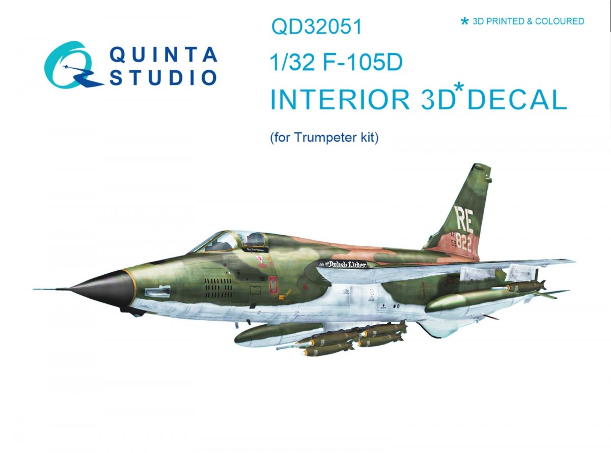Intérieur imprimé en 3D et coloré sur papier décalcomanie Quinta Studio QD32051 F-105D (pour maquette Trumpeter) 1/32