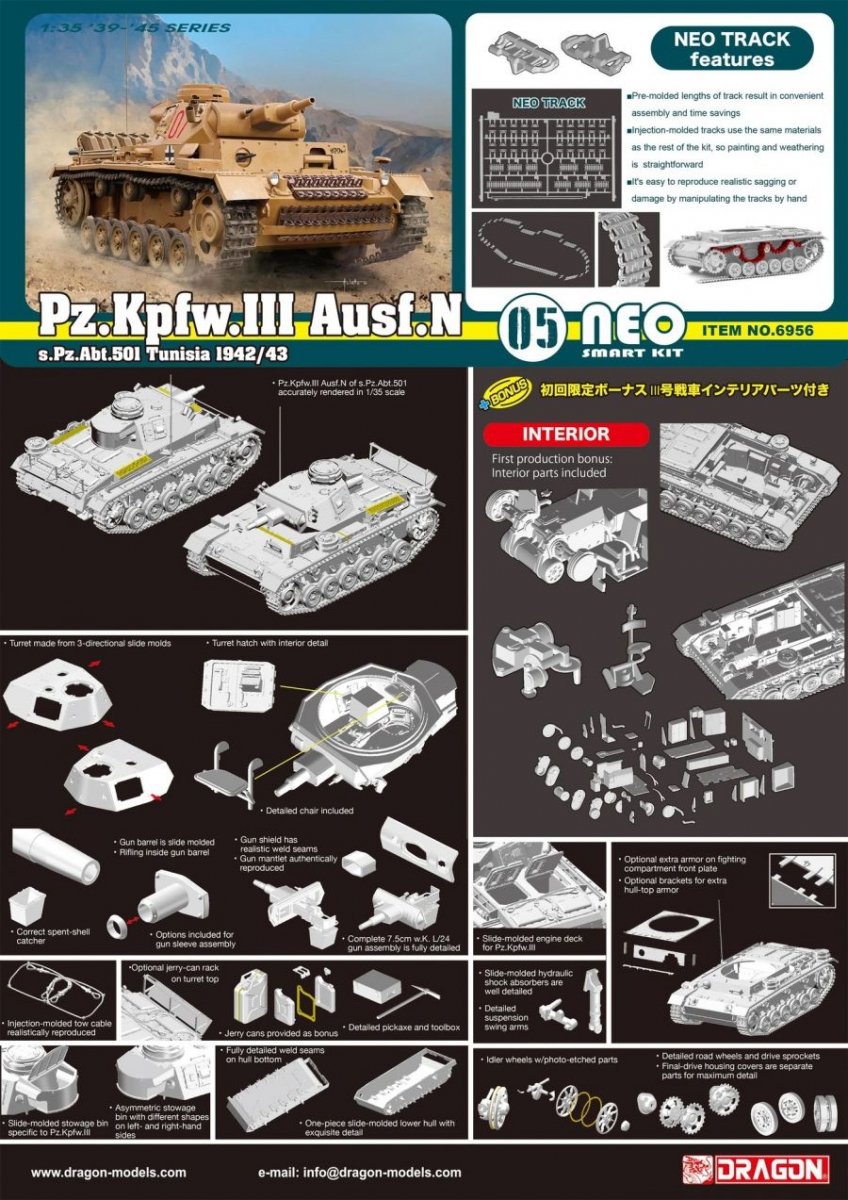 Dragon 6956 Pz.Kpfw.III Ausf.N s.Pz.Abt.501 Tunisia 1942/43 1/35 – imagen 2