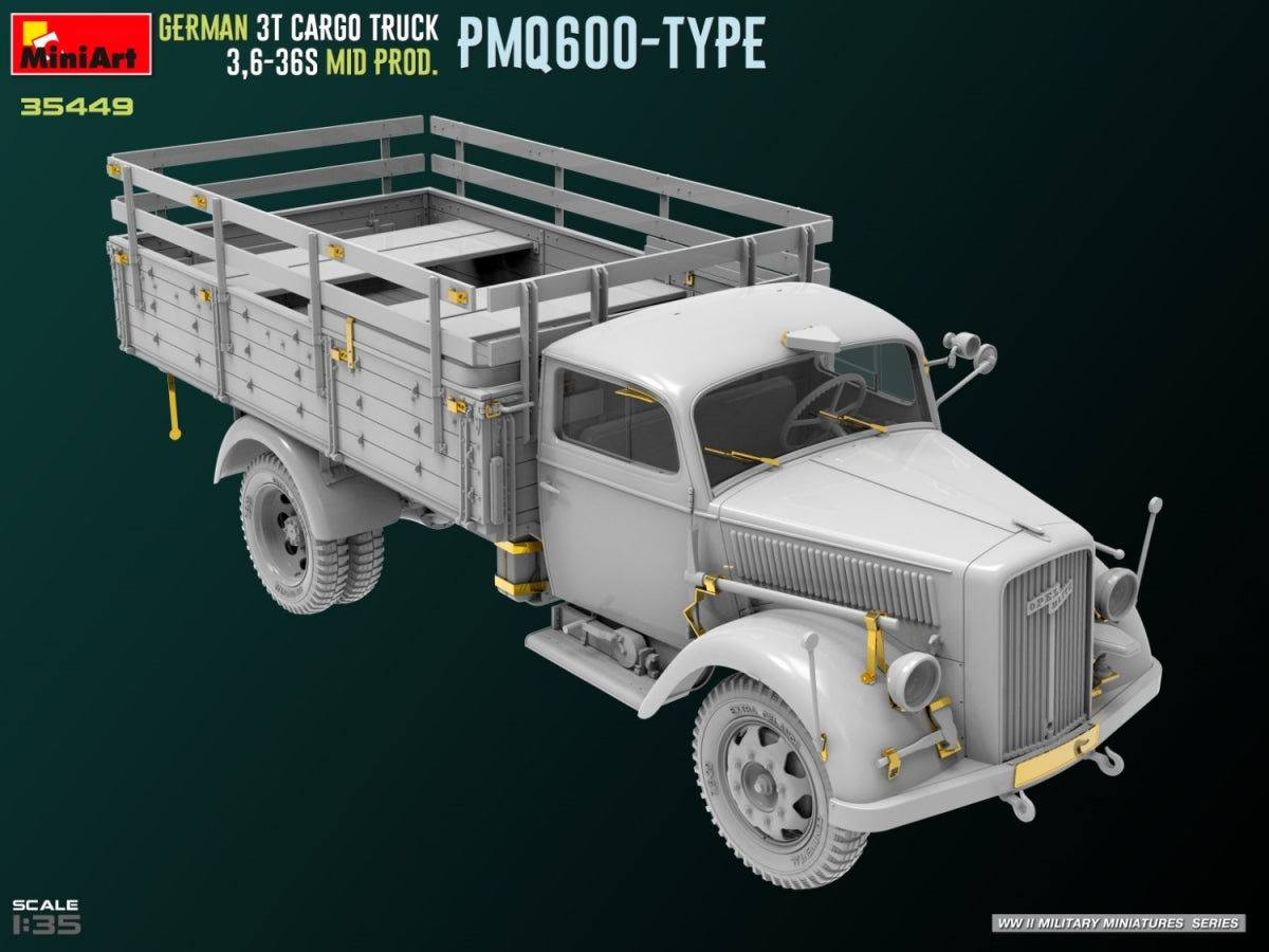 Miniart 35449 GERMAN 3T CARGO TRUCK 3,6-36S MID PROD. PMQ600-TYPE 1/35 – immagine 3