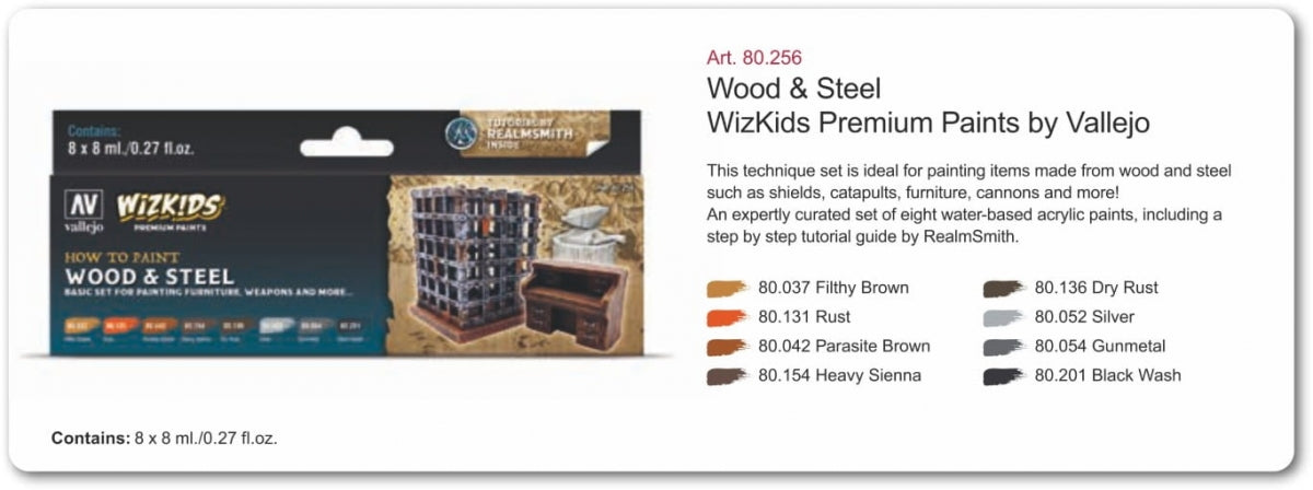 Vallejo 80256 Wizkids Wood &amp;amp; Steel Set 8x8ml – Bild 2