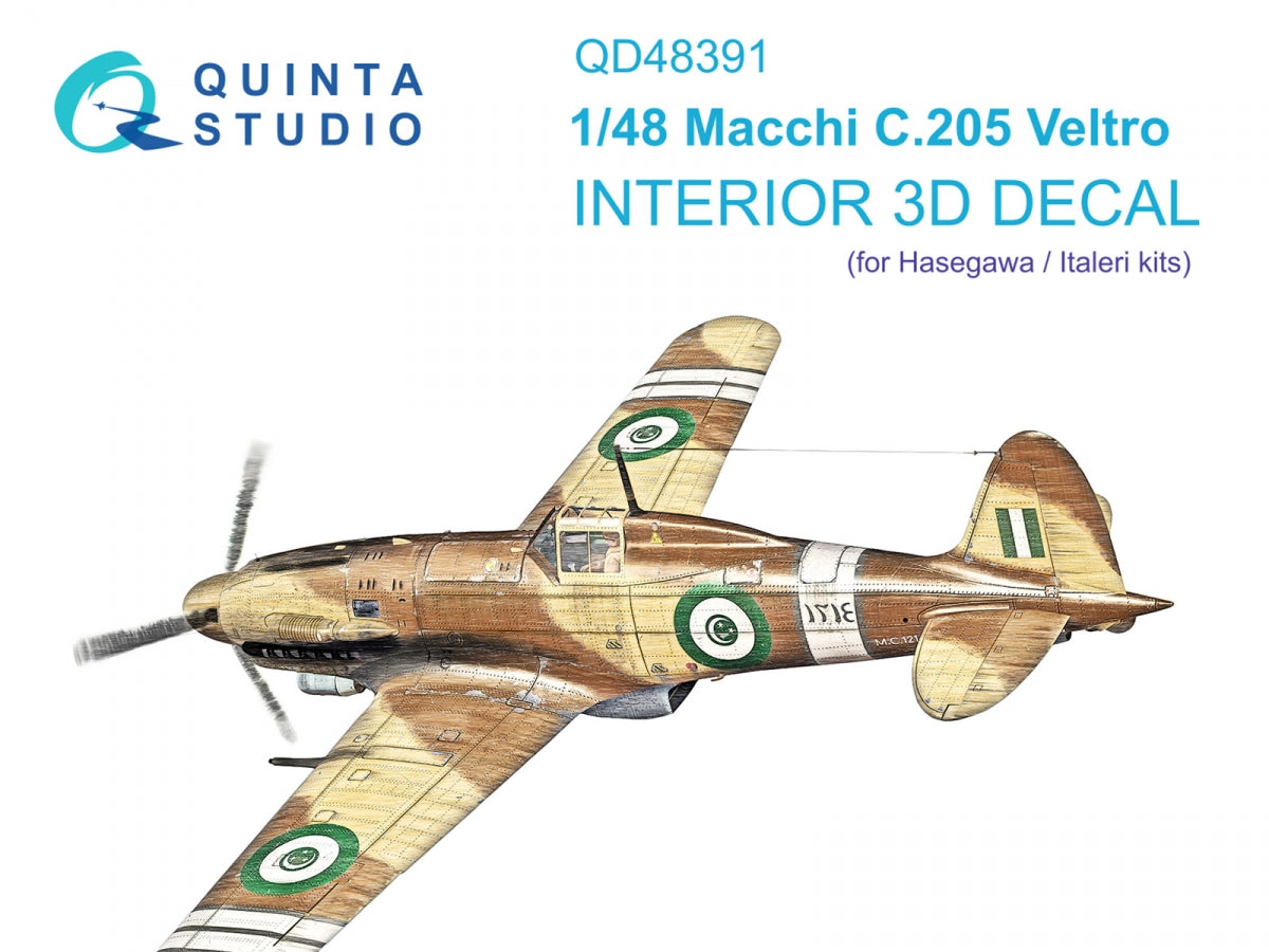 Quinta Studio QD48391 Macchi C.205 Veltro 3D-Printed &amp;amp; coloured Interior on decal paper (Hasegawa/Italeri) 1/48