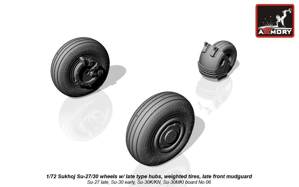 Armory Models AW72033 Sukhoj Su-27/30 Flanker wheels w/ late type hubs, weighted tires, late front mudguard 1/72 – Bild 3